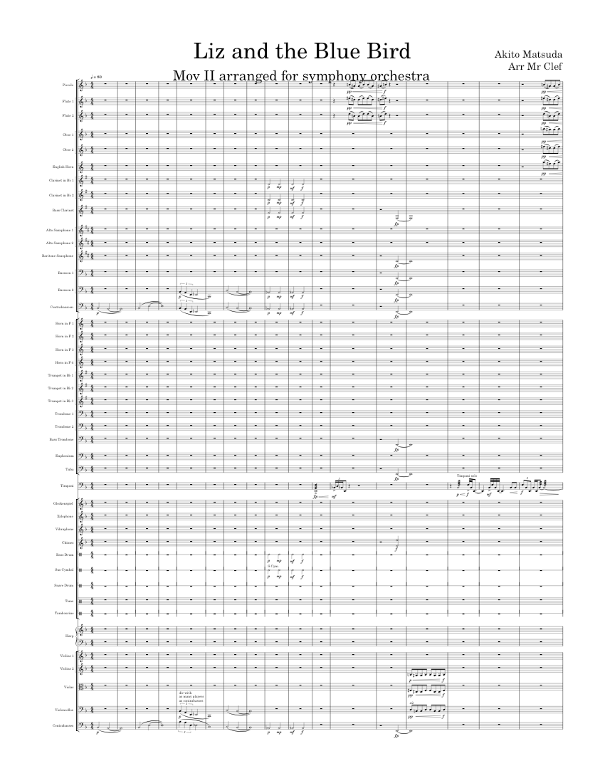 Liz and the Bluebird Mov II arr for large symphony orchestra Sheet ...