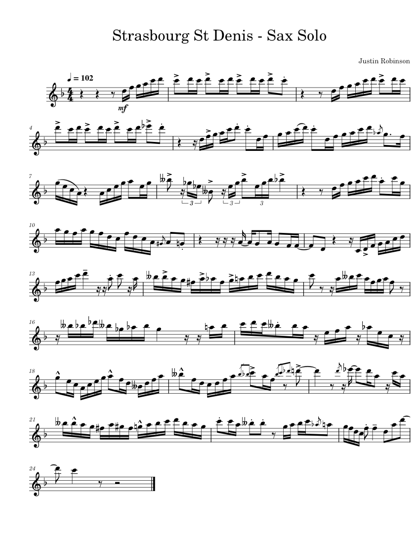 Alto Sax Solo Transcription Strasbourg/St. Denis Sheet music for