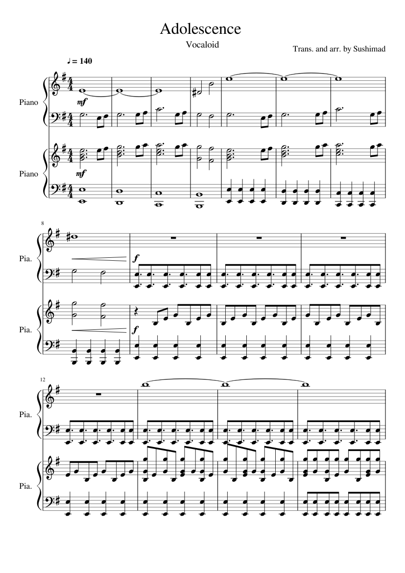 Adolescence/ Cendrillon (Piano Duet) Sheet music for Piano (Piano Duo) |  Musescore.com