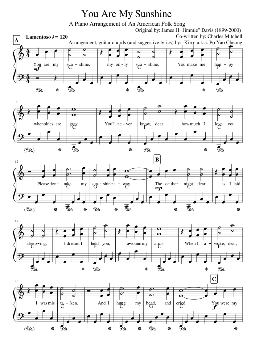 You Are My Sunshine Sheet music for Piano (Solo) | Musescore.com