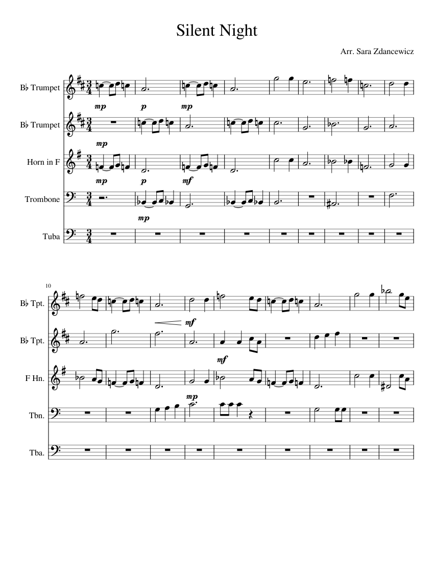 Silent Night Sheet Music For Trumpet (In B Flat), Trombone, French Horn ...