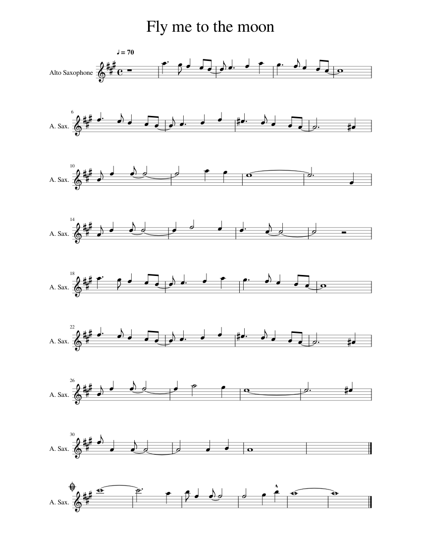 Fly Me To The Moon Eb Sax Sheet Music For Saxophone Alto Solo 2093