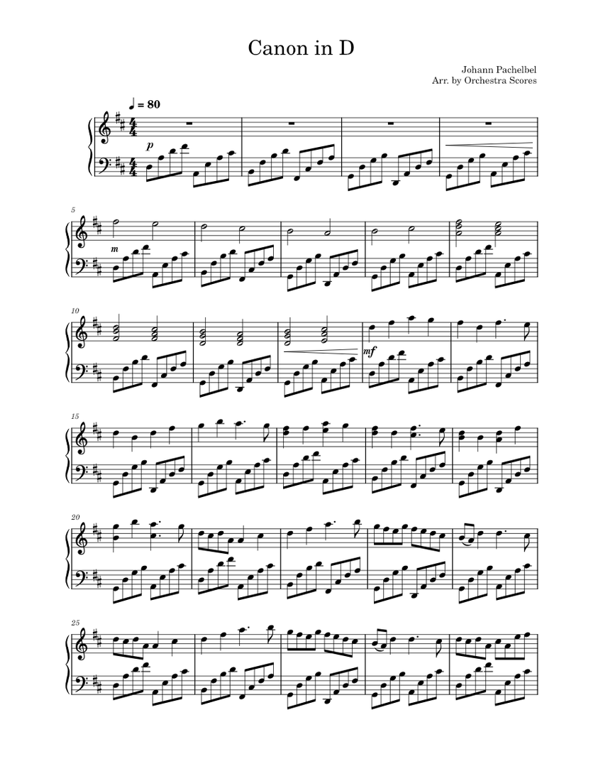 Canon in D major Sheet music for Piano (Solo) | Musescore.com