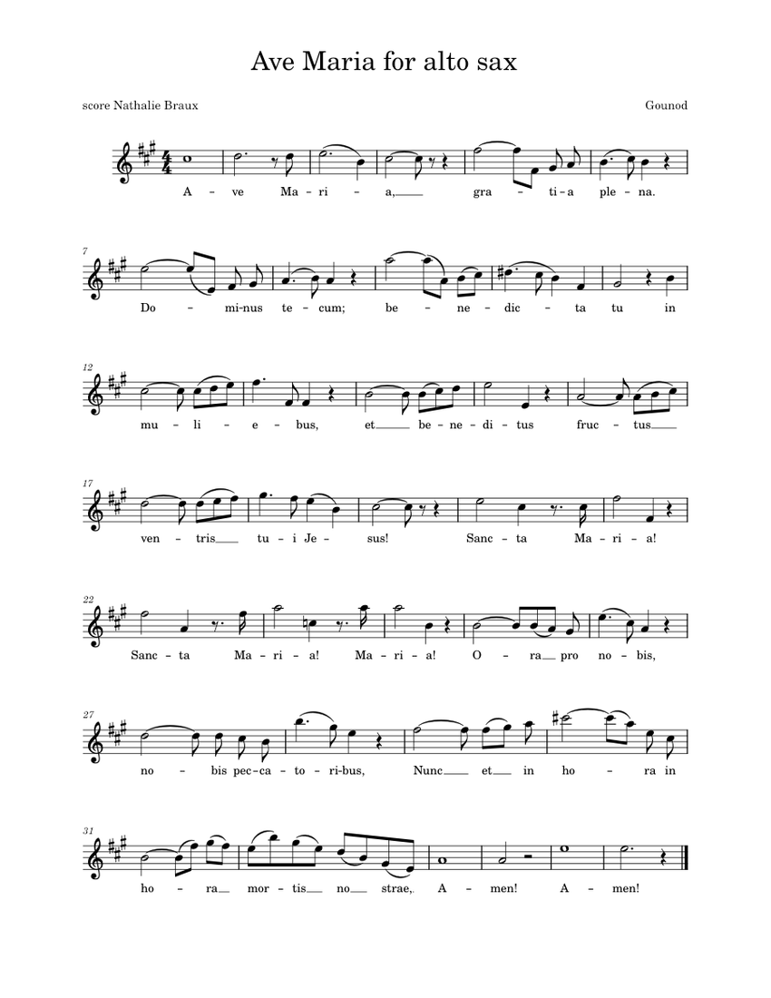 Ave Maria Charles Gounod for alto sax Sheet music for Saxophone alto