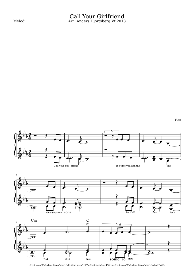 Call your Girlfriend Sheet music for Piano (Solo) | Musescore.com