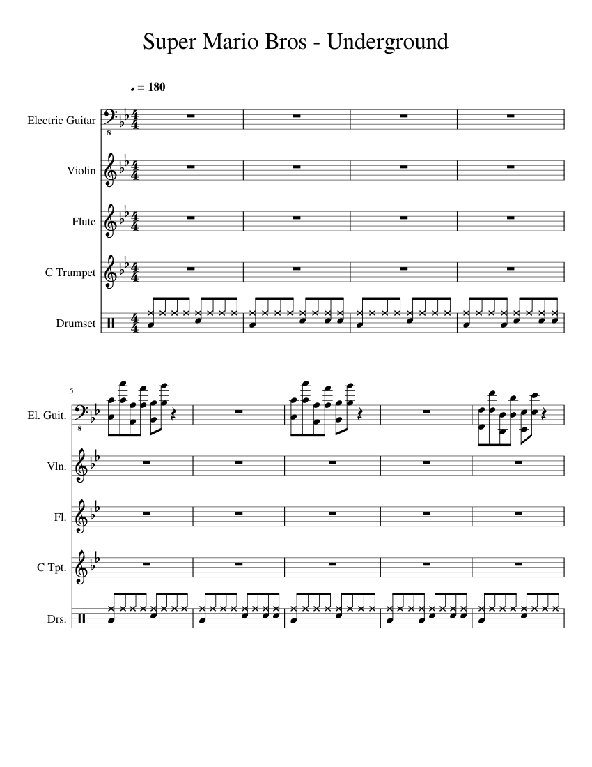 Super Mario Bros - Underground (Remixed) Sheet music for Flute, Violin ...