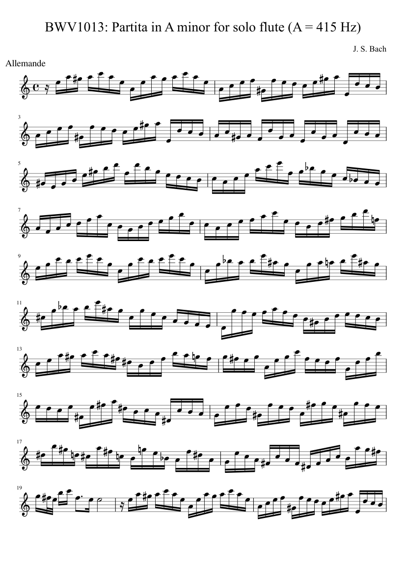 BWV 1013 Partita in A minor for solo flute Sheet music for Harp (Solo) |  Musescore.com