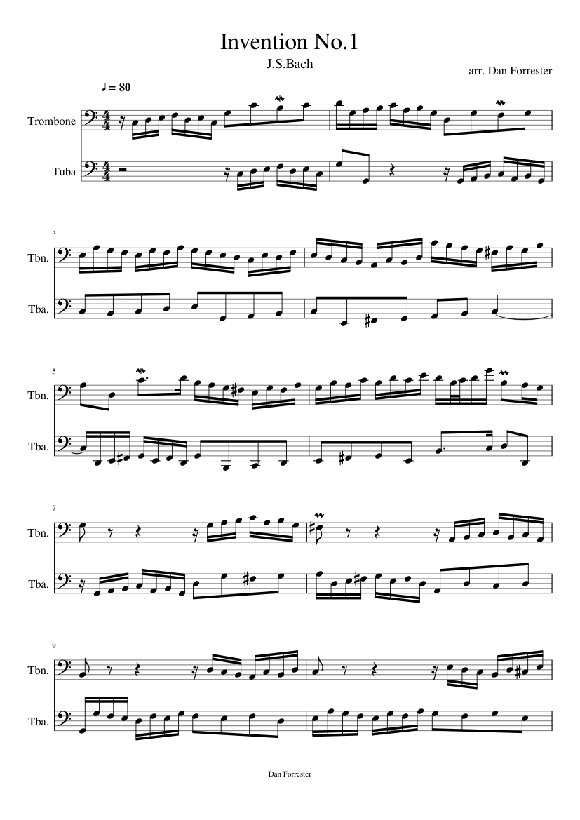 Invention No.1 J.S.Bach Sheet music for Trombone, Tuba (Brass Duet ...