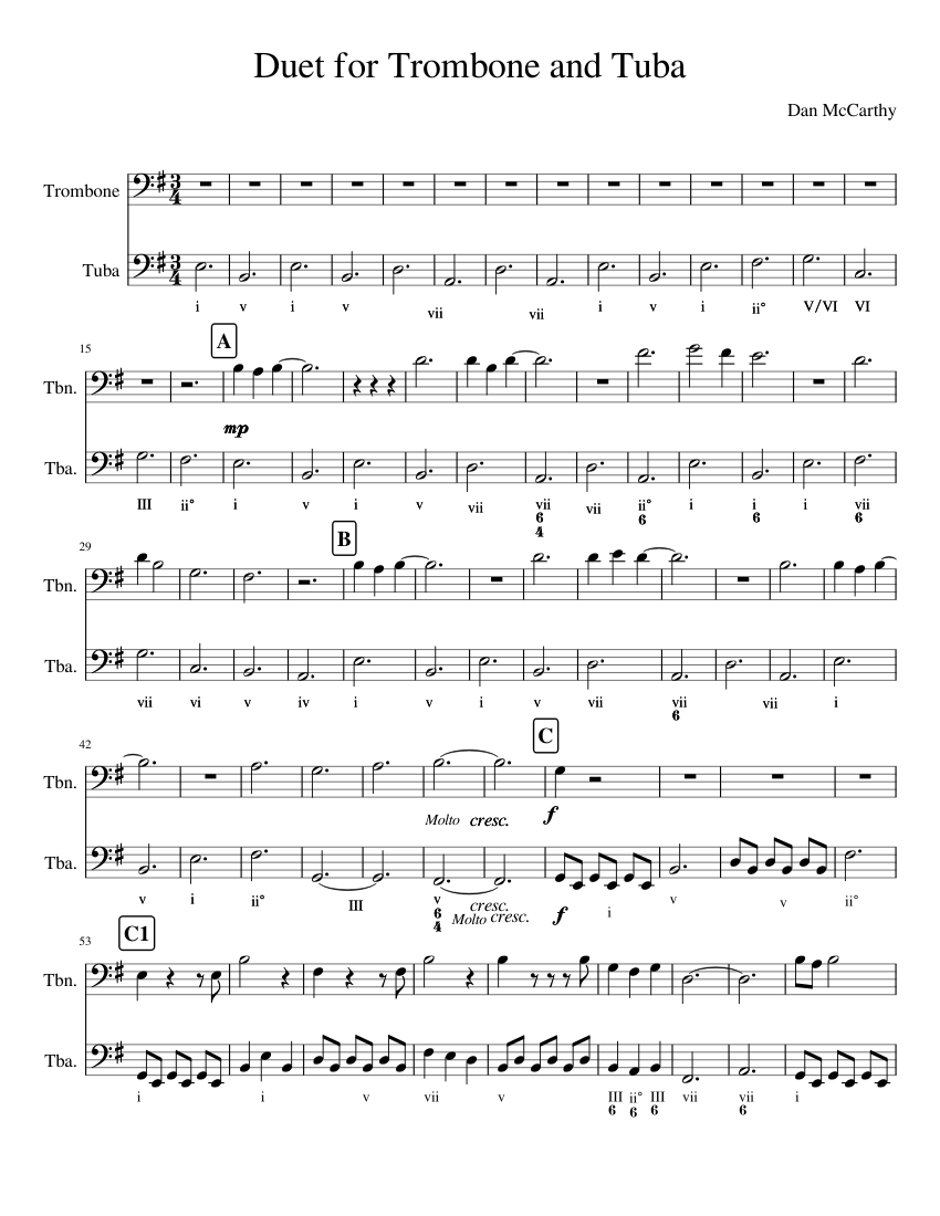 Complete Duet for Trombone and Tuba Sheet music for Trombone, Tuba (Brass  Duet) | Musescore.com