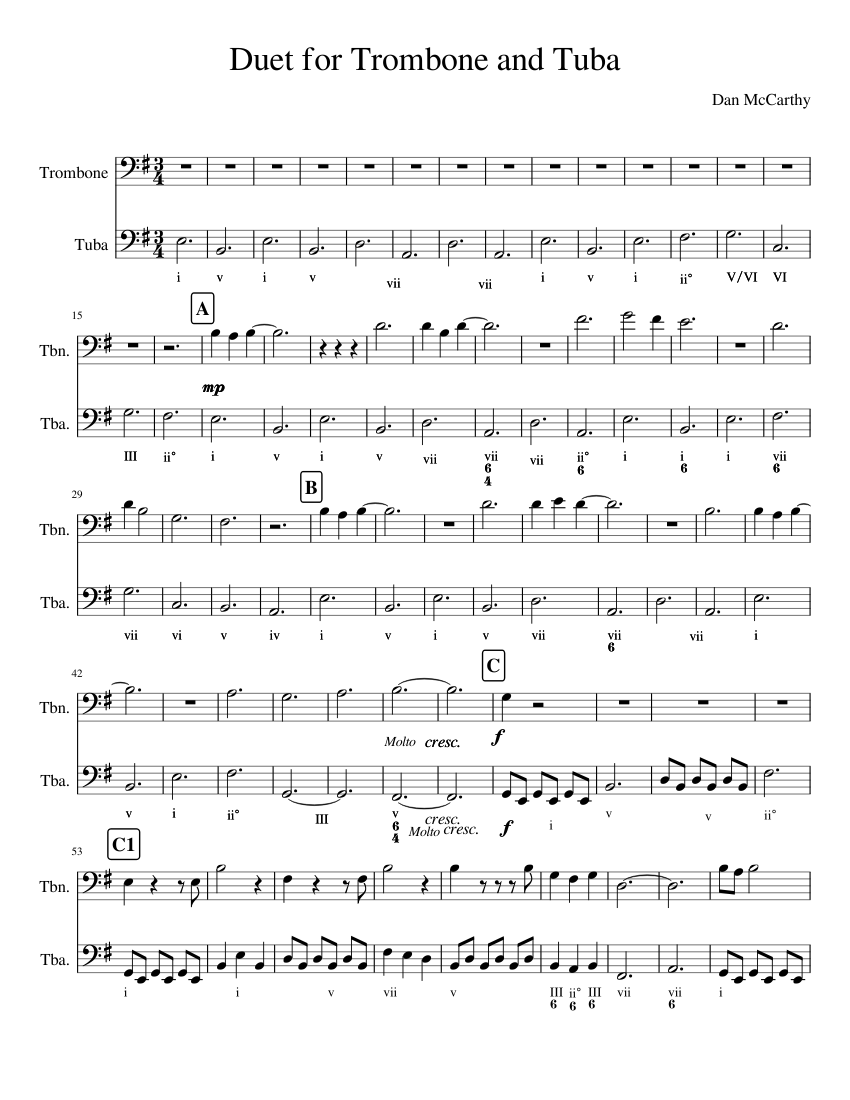 Complete Duet for Trombone and Tuba Sheet music for Trombone, Tuba