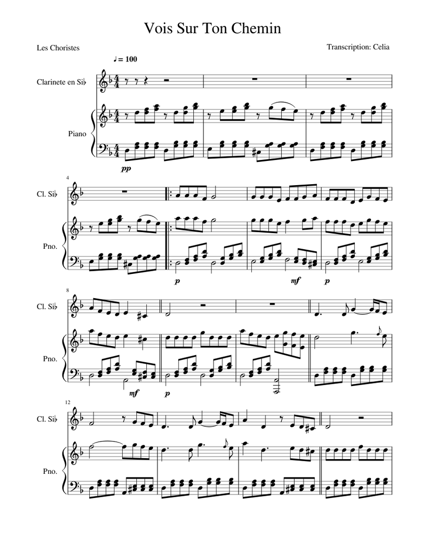 Vois sur ton chemin (Piano-Clarinet) Sheet music for Piano, Clarinet in  b-flat (Solo) | Musescore.com