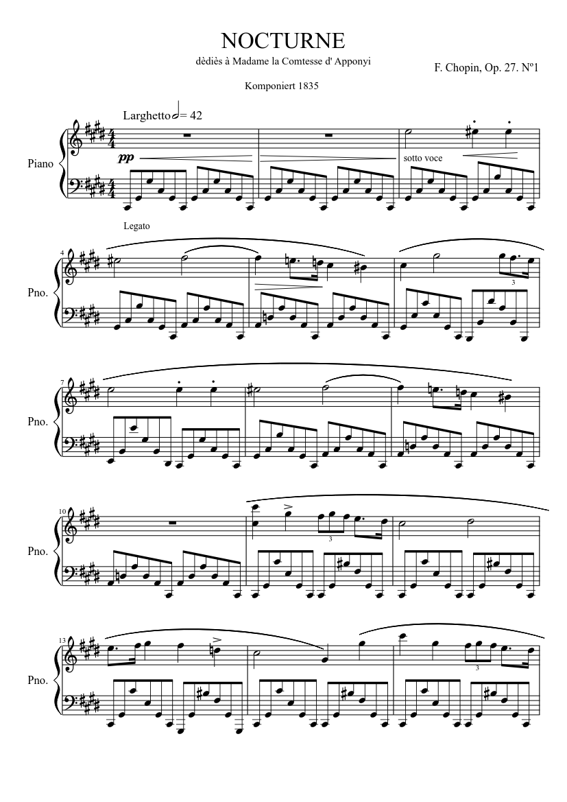 Nocturno op 27 Nº1 F. Chopin Sheet Music for Piano (Solo