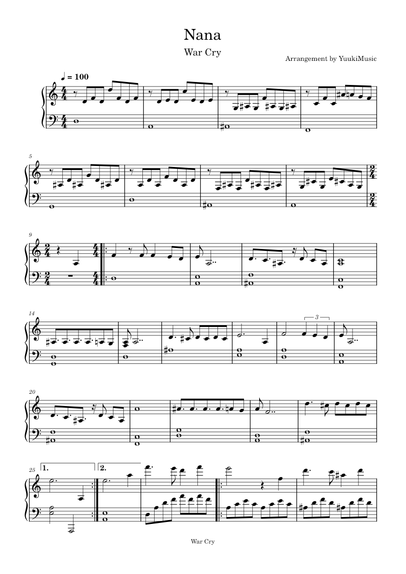 Nana – WarCry (Piano Easy) Sheet Music for Piano (Solo) | MuseScore.com