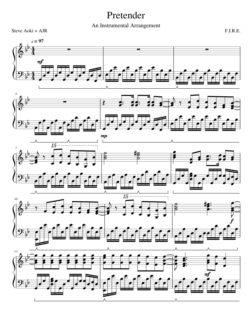 Steve Aoki Ajr Pretender Sheet Music For Piano Solo Musescore Com