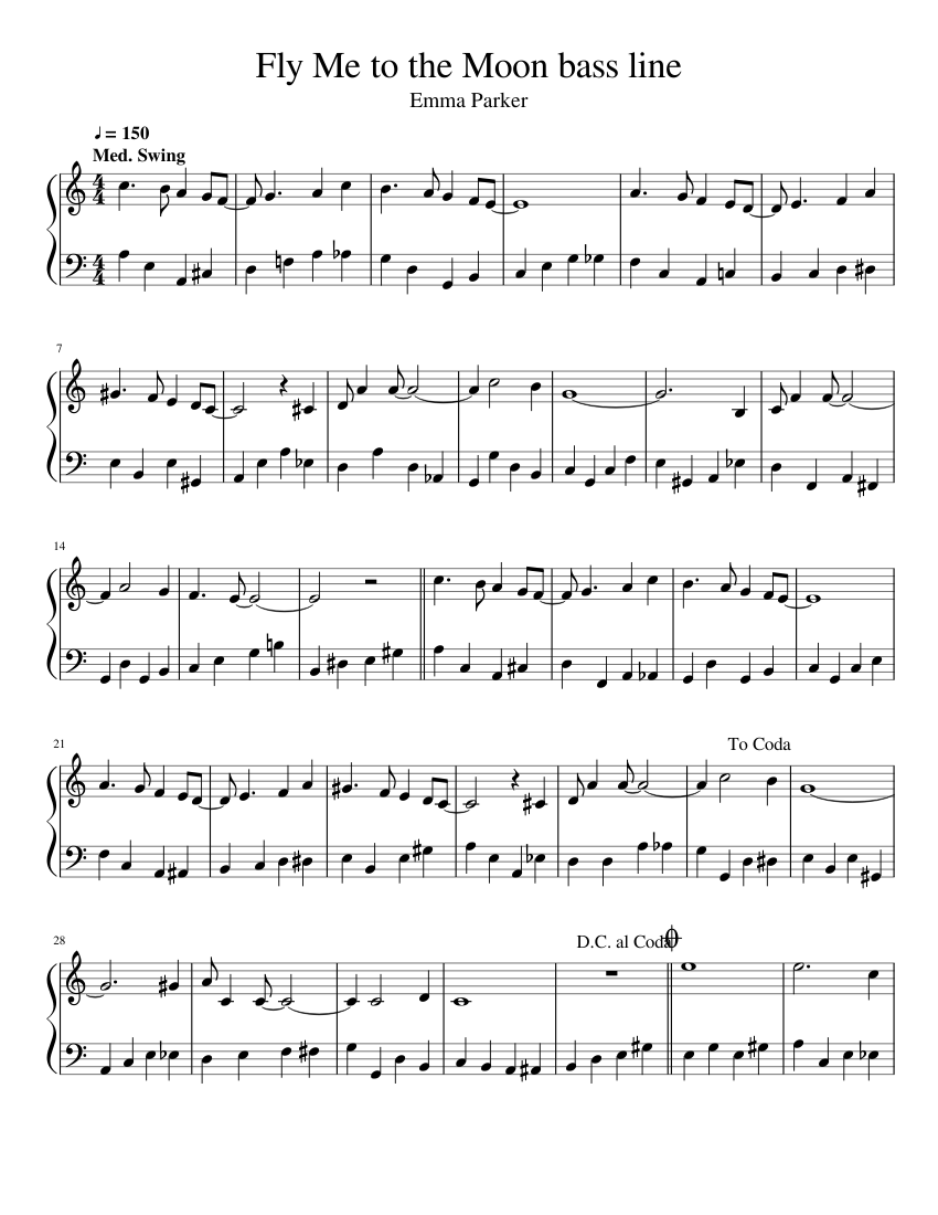 Fly Me to the Moon bass line Sheet music for Piano (Solo) | Musescore.com