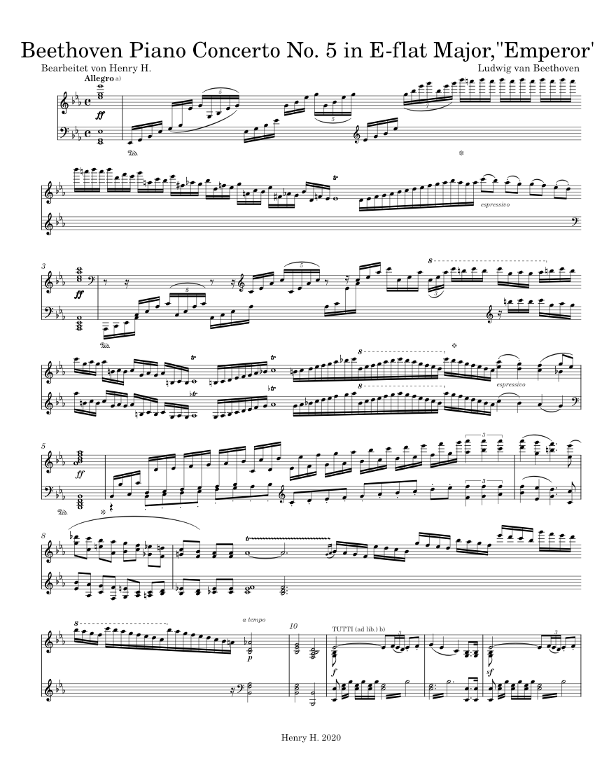Piano Concerto No. 5 in E-flat Major, Emperor, Op. 73 - Beethoven -  Transcription for Piano Solo Sheet music for Piano (Solo) | Musescore.com