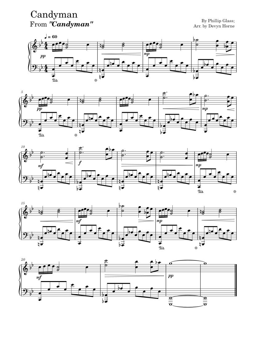 Candyman theme Philip Glass Arr. by Devyn Horne Sheet music for