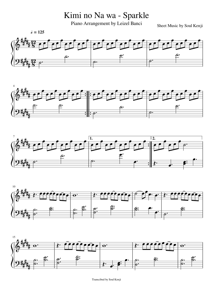 Kimi no Na wa - Sparkle | Leizel Banci | Full Sheet Sheet music for Piano  (Solo) | Musescore.com