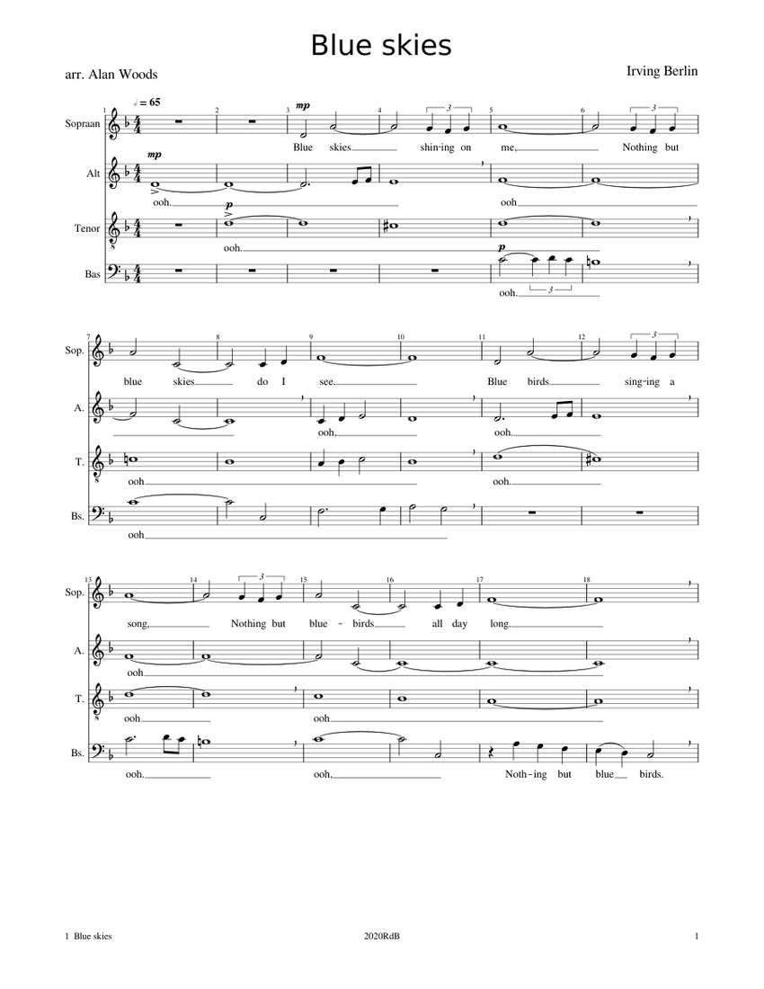 Blue skies Sheet music for Soprano, Alto, Tenor, Bass voice (SATB ...