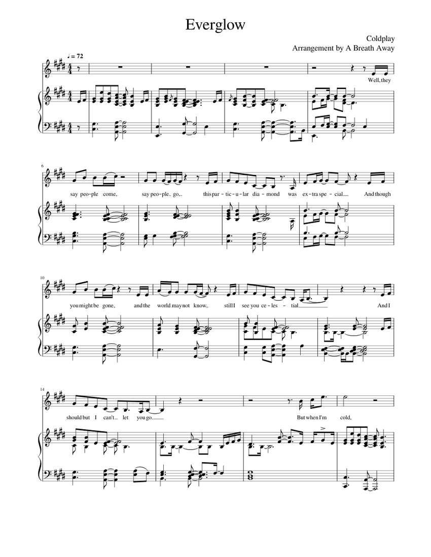 Everglow (Single Version Radio Edit) - Piano/Vocals Sheet music for Piano,  Vocals (Piano-Voice) | Musescore.com