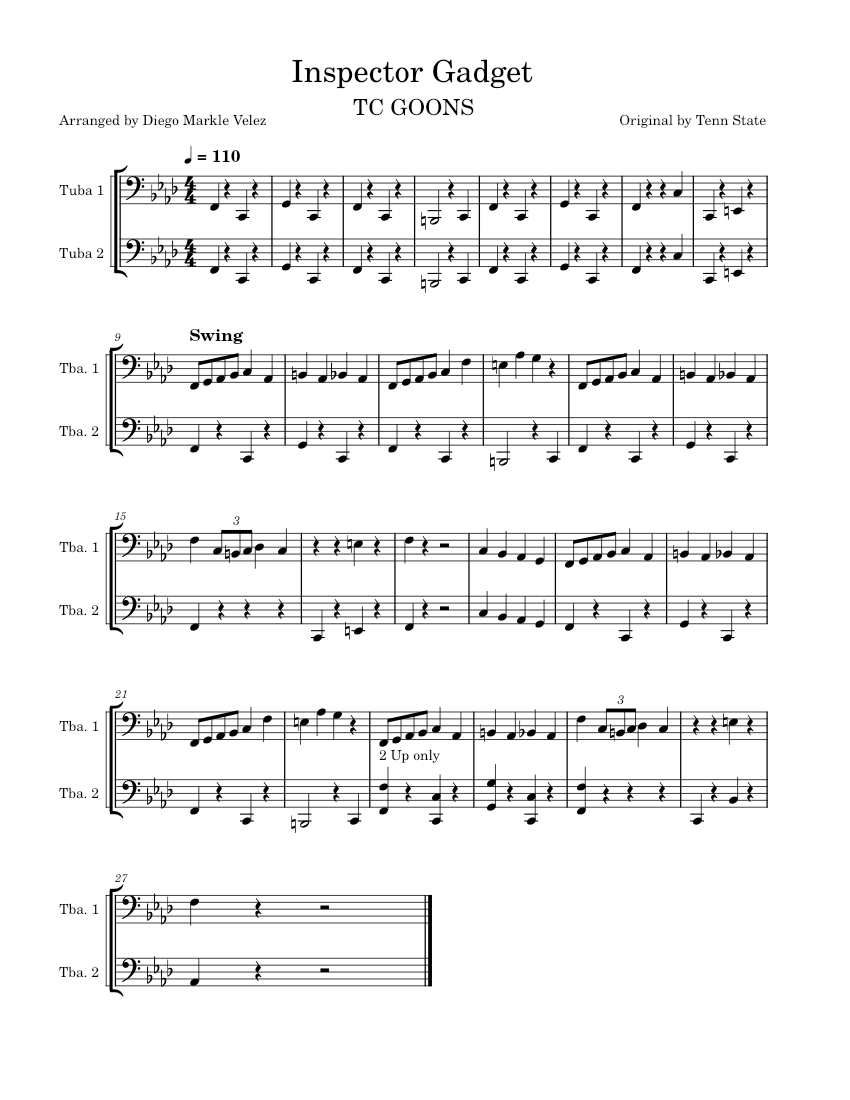 Insepector Goons Inspector Gadget Sheet Music for Tuba (Brass Duet) | MuseScore.com