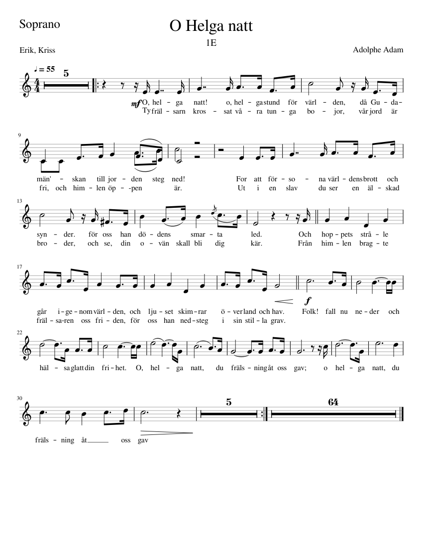 O Helga natt 1 -Alto-Tenor-Soprano Sheet music for Soprano (Solo) |  Musescore.com