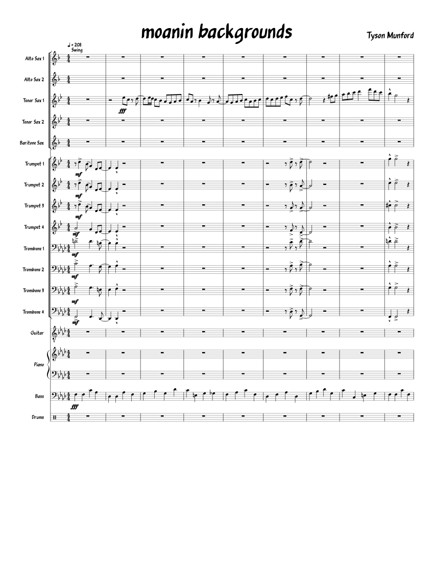 Tenor Sax Solo Moanin Sheet music for Piano, Trombone, Saxophone alto