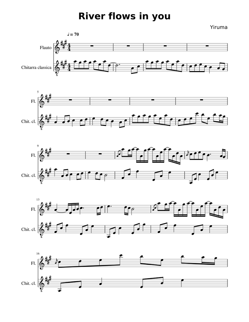 River flows in you - flute and guitar Sheet music for Flute, Guitar