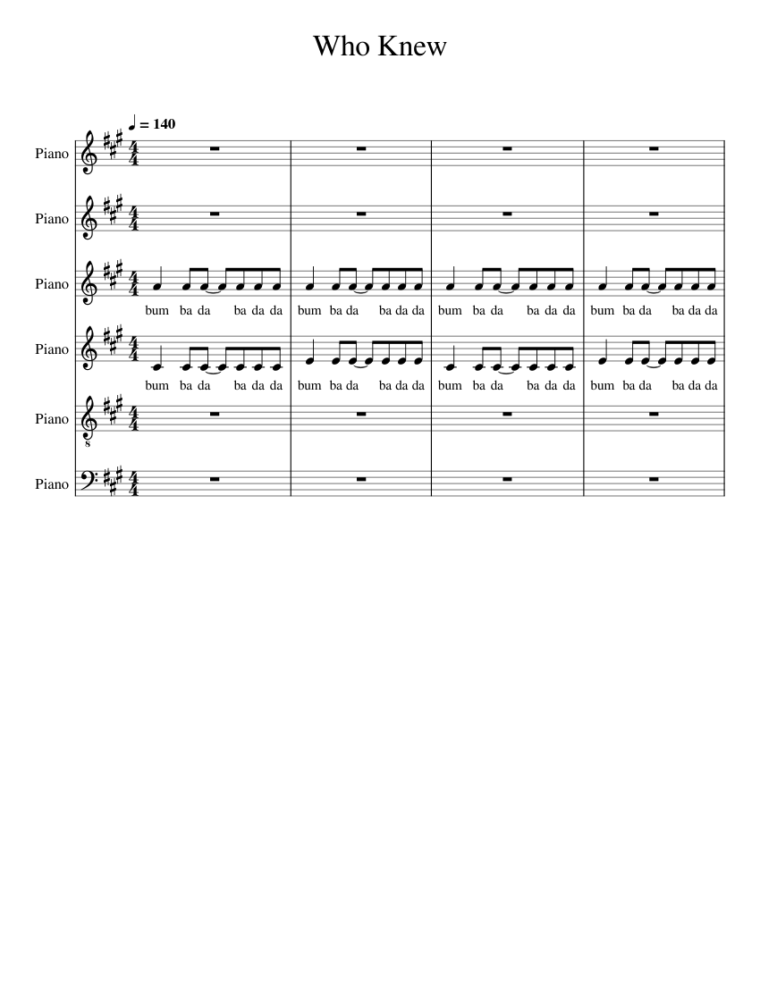 Who Knew Pink! Sheet music for Piano (A Capella)