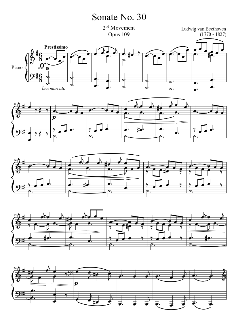 Sonate No. 30, 2nd Movement Sheet music for Piano (Solo) | Musescore.com