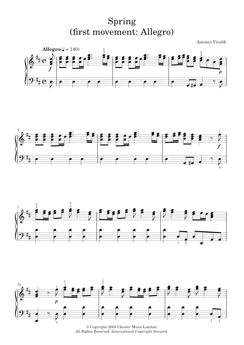 the four seasons - spring Sheet music for Piano by Antonio Vivaldi ...