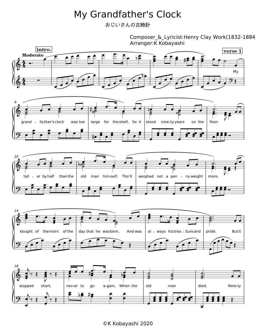 My Grandfather's Clock Henry Clay Work Sheet music for Piano (Piano