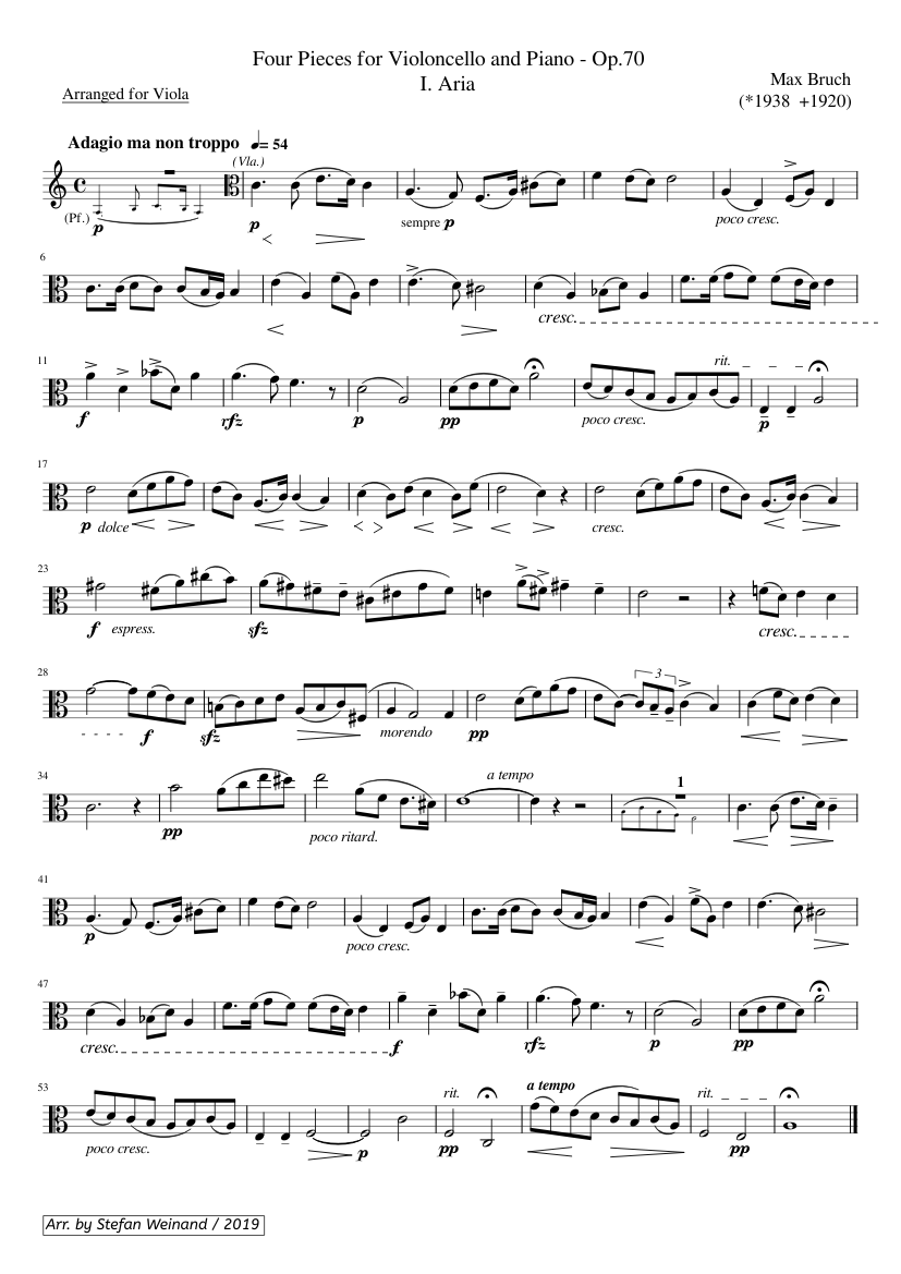 Bruch Max / Aria / from: 4 Pieces for Violoncello & Piano / Arranged for Viola