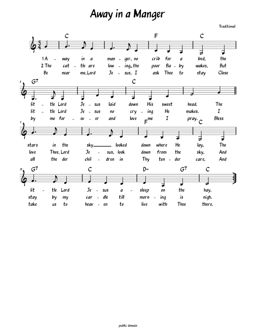 away-in-a-manger-lead-sheet-with-lyrics-sheet-music-for-piano-solo