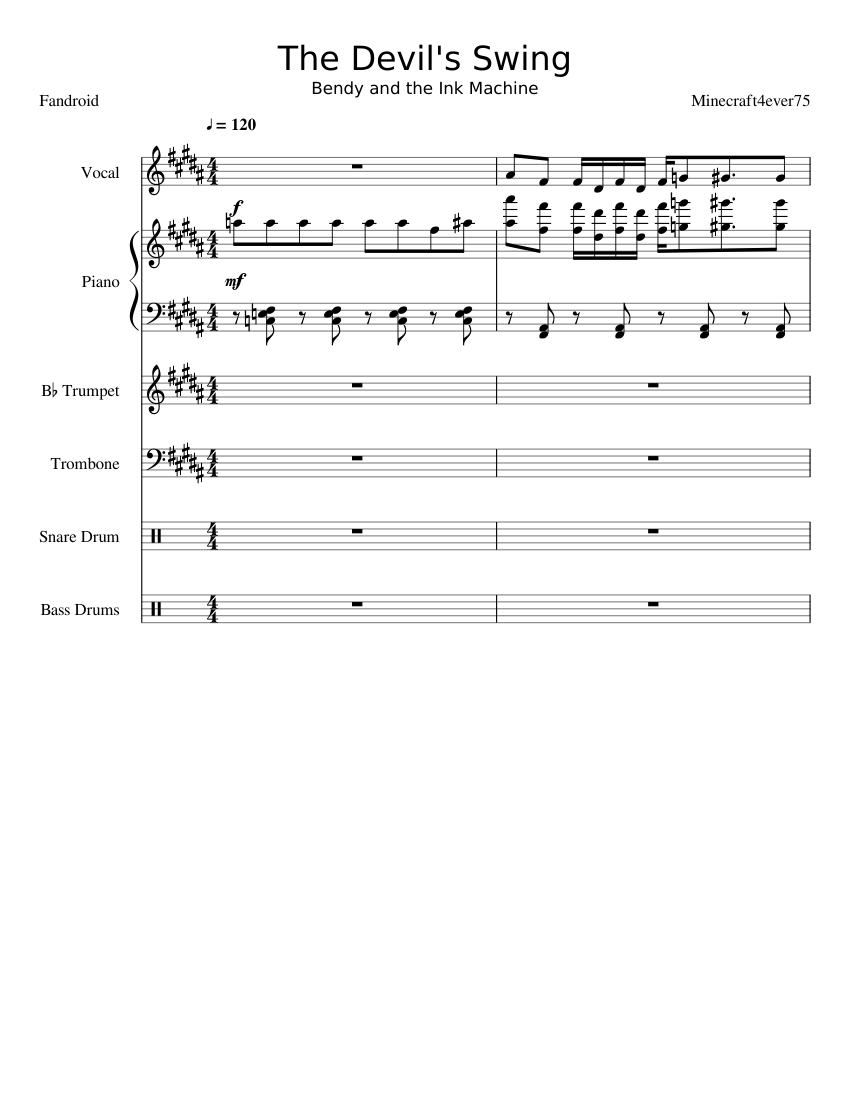 The Devil's Swing Sheet music for Piano, Trumpet (In B Flat), Trombone,  Snare Drum, Bass Drum (Mixed Ensemble) | Download and print in PDF or MIDI  free sheet music | Musescore.com