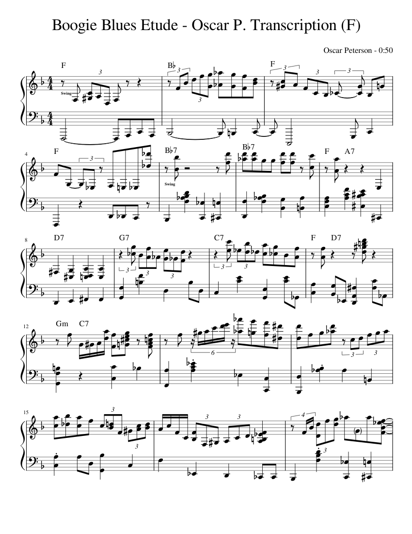 Boogie Blues Etude Oscar P Transcription Sheet music for Piano (Solo) |  Musescore.com