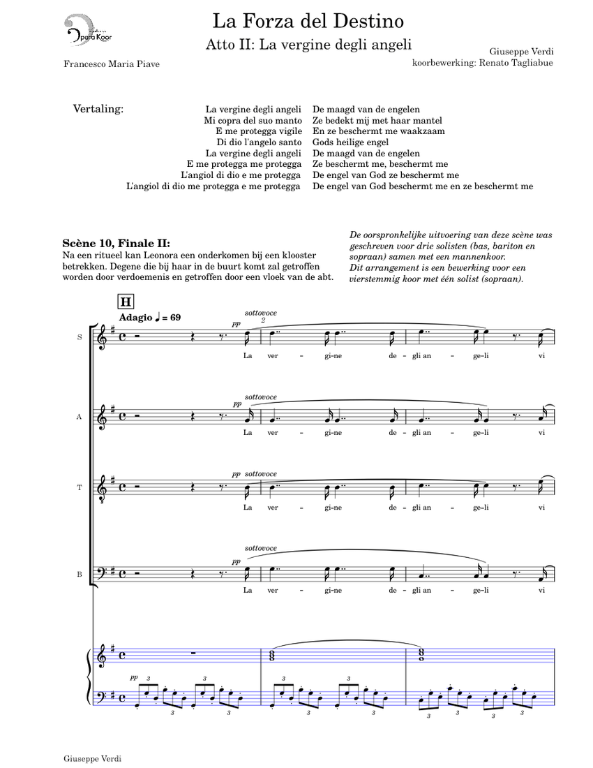 La Forza del Destino, Atto II: La vergine degli angeli Sheet music for  Piano, Soprano, Alto, Tenor & more instruments (Piano Sextet) |  Musescore.com