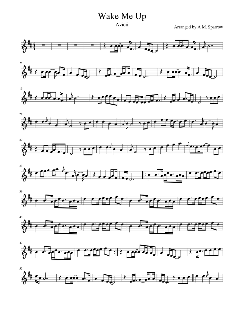 Wake Me Up Avicii Sheet Music For Violin Solo Musescore Com Testo di wake me up, il nuovo singolo di avicii. wake me up avicii sheet music for