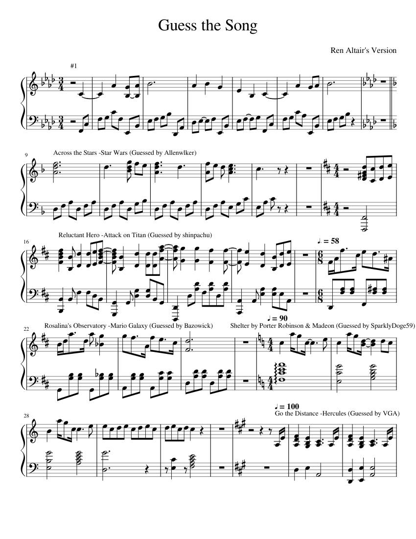 Guess the Song Ren's Version (12/15/19) Sheet music for Piano (Solo) |  Download and print in PDF or MIDI free sheet music for Guess the Song by  Community Game | Musescore.com