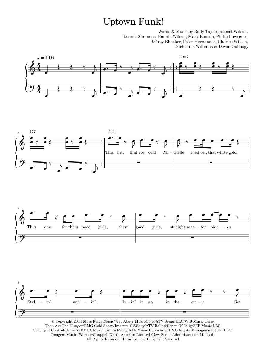 uptown funk Sheet music for Piano by Mark Ronson Official