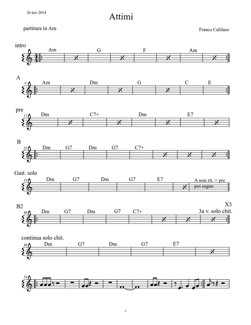 Attimi Califano Sheet Music For Piano Solo Musescore