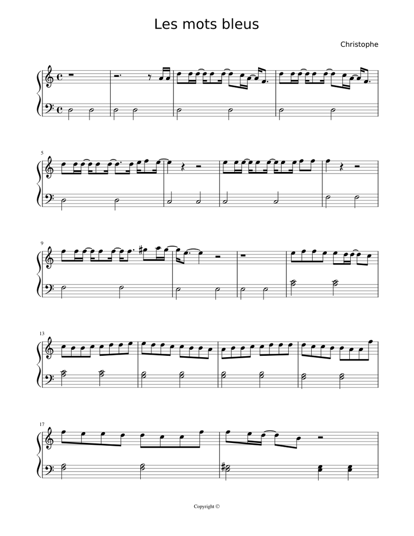 Les mots bleus Sheet music for Piano (Solo) Easy — free download