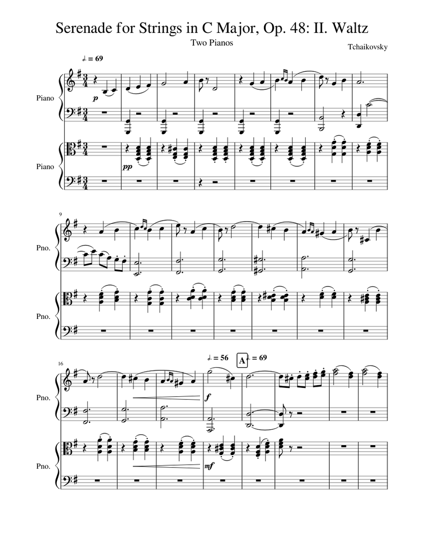 Serenade for Strings In C Major, Op. 48 II. Waltz Two Pianos Sheet music for Piano (Piano Duo
