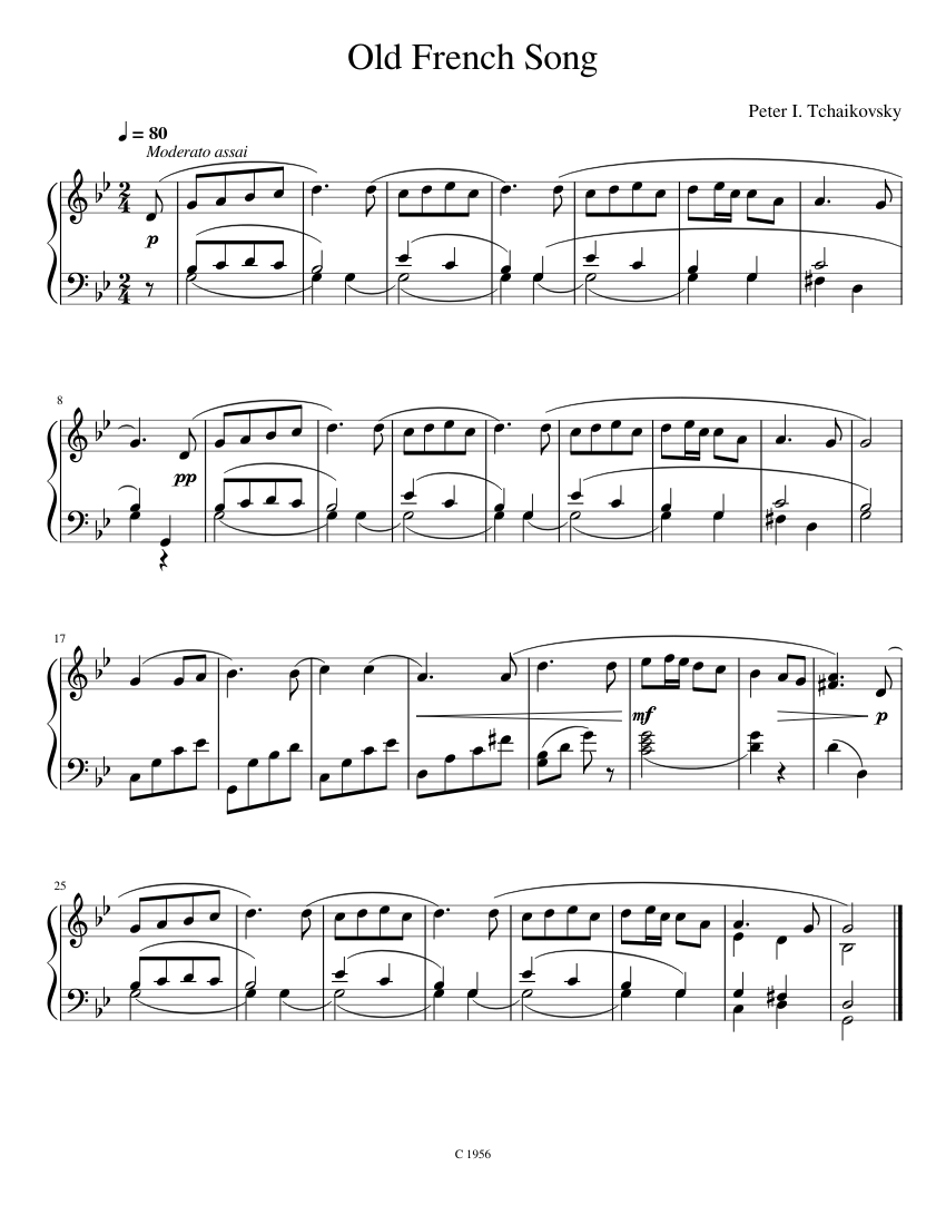 Old french song – Pyotr Ilyich Tchaikovsky - piano tutorial