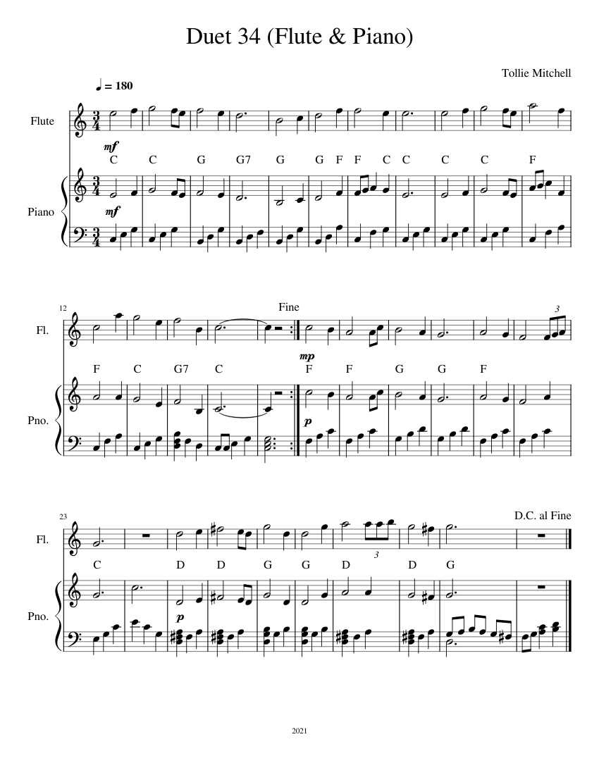 Duet 34 Flute & Piano Sheet music for Piano, Flute (Mixed Duet ...