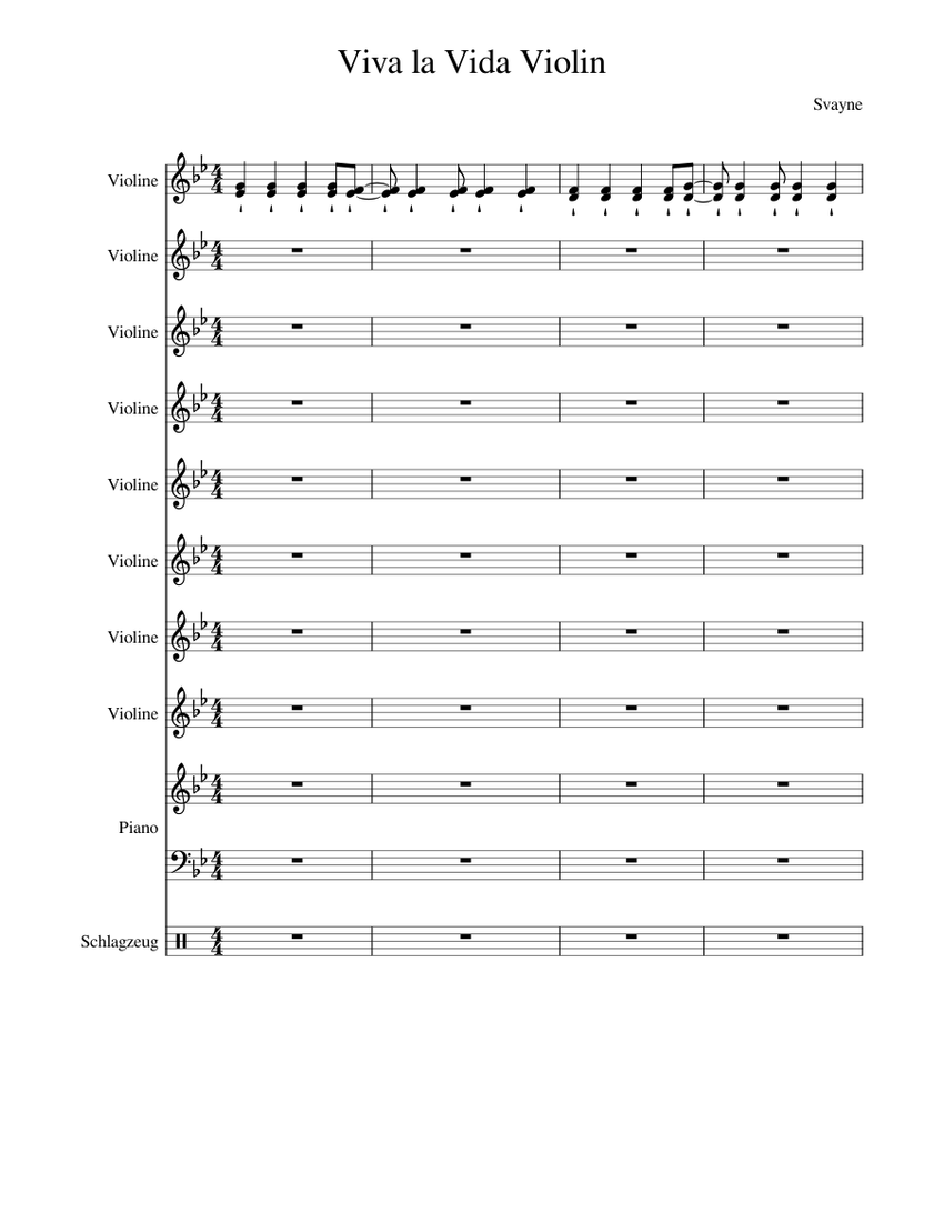 Viva la Vida Violin David Garrett Sheet music for Piano, Violin, Drum group  (String Quintet) | Musescore.com
