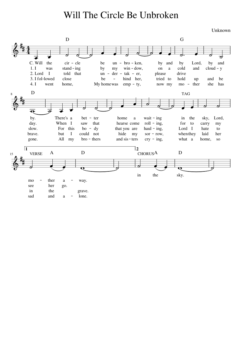 Will The Circle Be Unbroken Sheet music for Piano (Solo) Easy ...