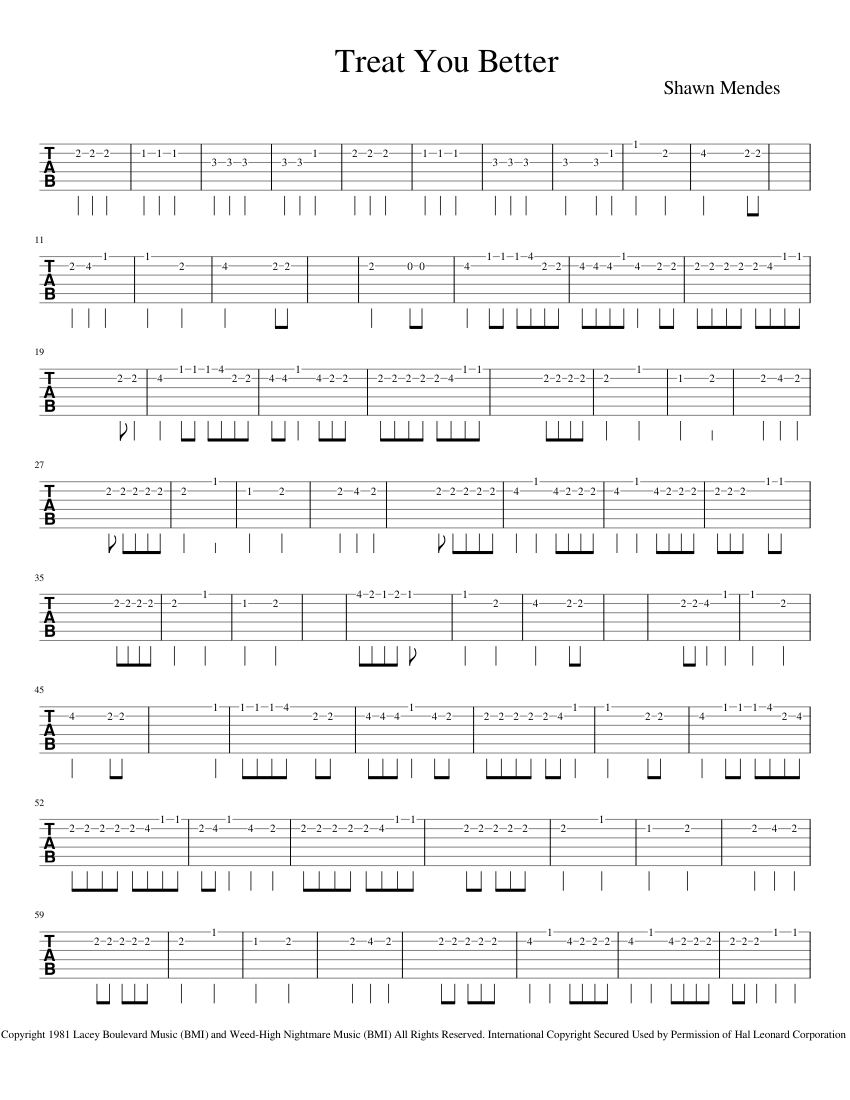 Treat You Better Shawn Mendes Sheet music for Guitar (Solo) | Musescore.com