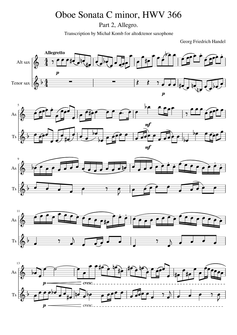 Oboe Sonata In C Minor, HWV 366 Friedrich Händel Sheet music
