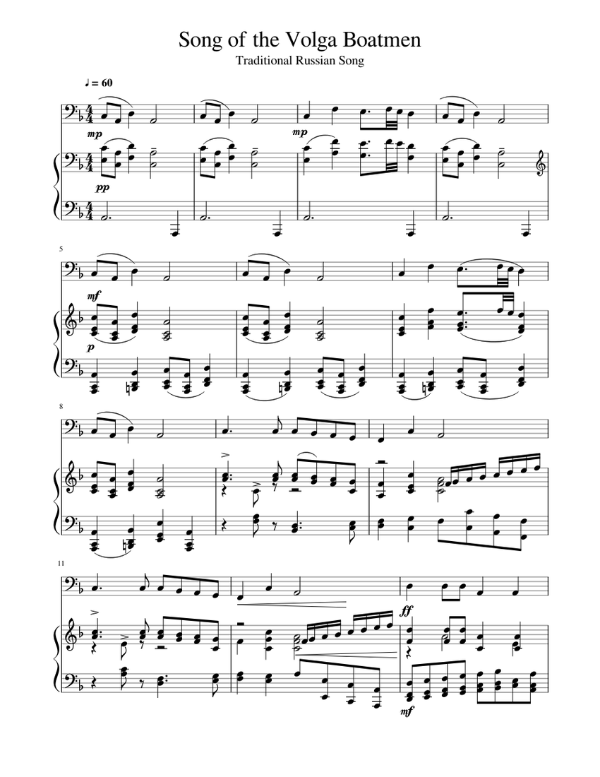 Song Of The Volga Boatmen Sheet Music For Piano Vocals Piano Voice Musescore Com